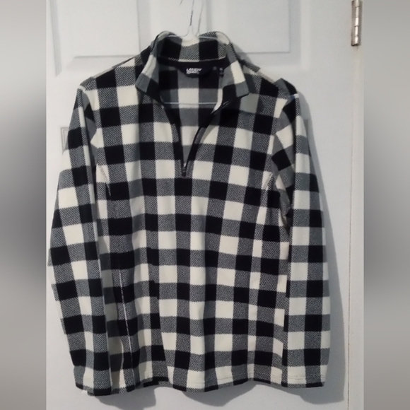 Lands' End Black and White 1/4 Zip Buffalo Plaid - Picture 1 of 3